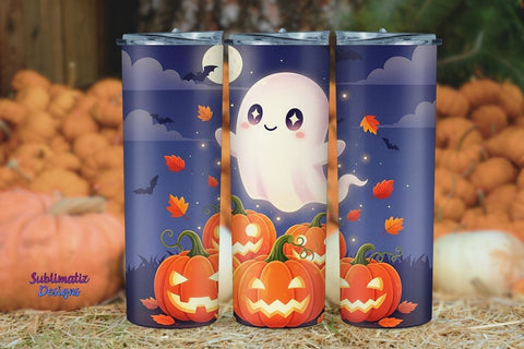 Smiling Ghost Halloween Tumbler Wrap | Halloween Tumbler Wrap for Sublimation Sublimation Sublimatiz Designs 