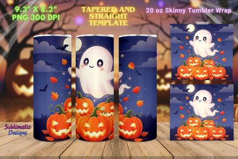 Smiling Ghost Halloween Tumbler Wrap | Halloween Tumbler Wrap for Sublimation Sublimation Sublimatiz Designs 