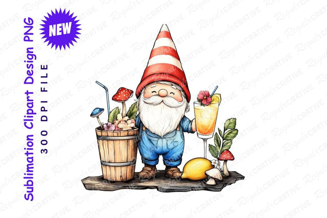 Smiling Gnome With Lemonade Summer Clipart Png Sublimation Regulrcrative 