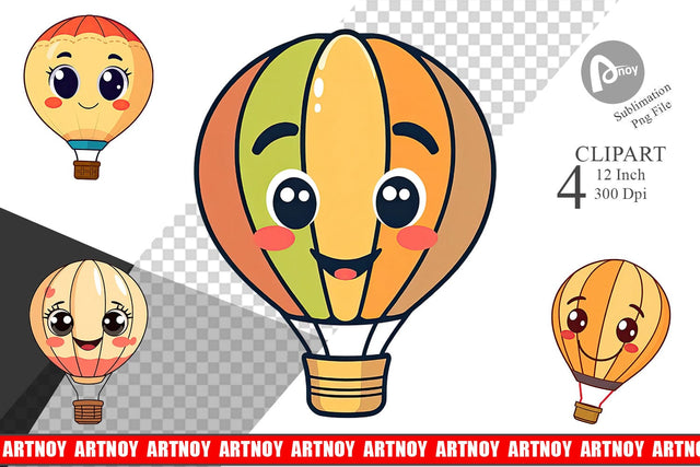Smiling Hot Air Balloon Clipart Sublimation artnoy 