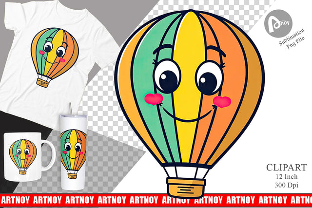 Smiling Hot Air Balloon Clipart Sublimation artnoy 