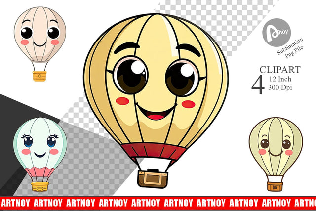 Smiling Hot Air Balloon Clipart Sublimation artnoy 