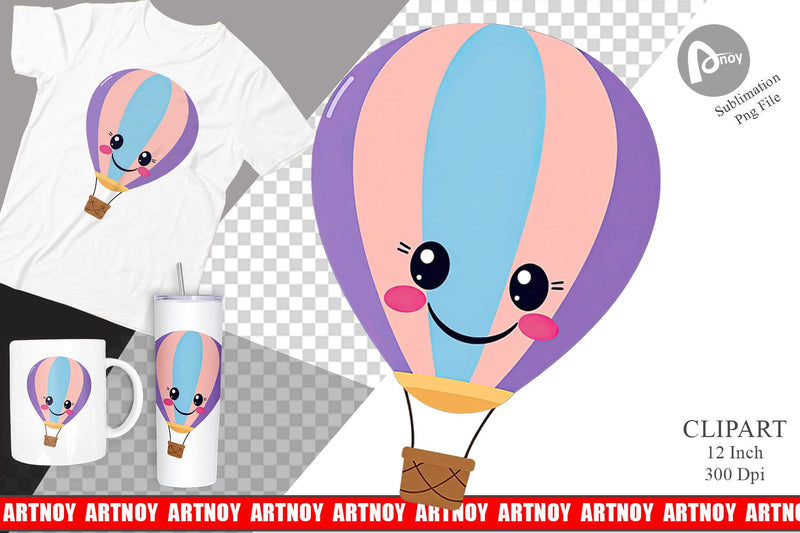 Smiling Hot Air Balloon Clipart Sublimation artnoy 