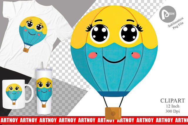 Smiling Hot Air Balloon Clipart Sublimation artnoy 
