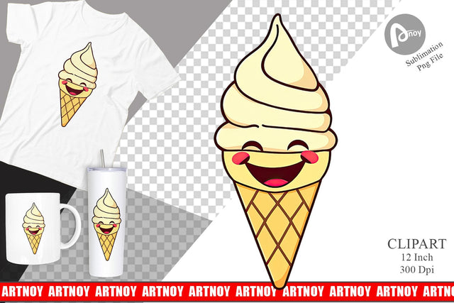 Smiling Ice Cream Clipart Sublimation artnoy 