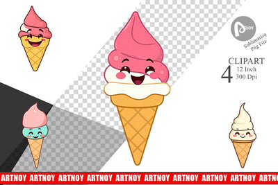 Smiling Ice Cream Clipart Sublimation artnoy 