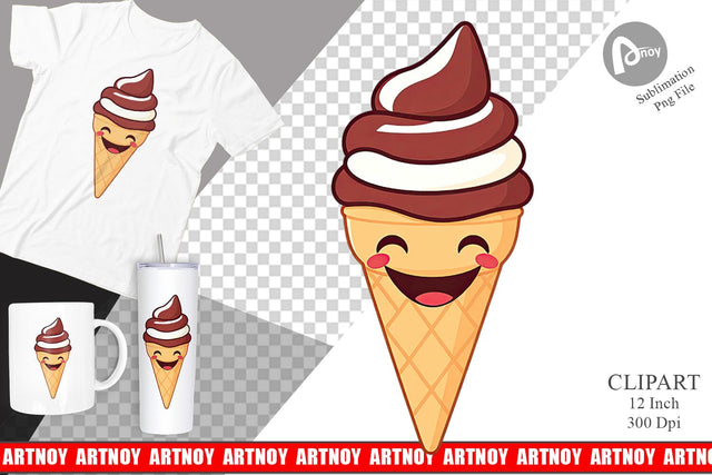 Smiling Ice Cream Clipart Sublimation artnoy 