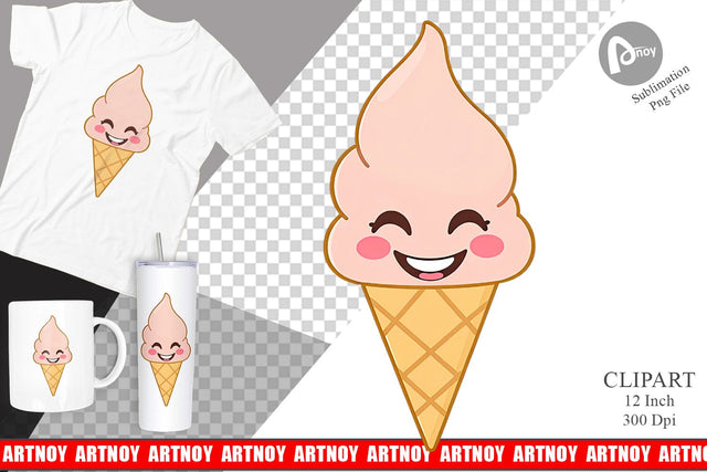 Smiling Ice Cream Clipart Sublimation artnoy 