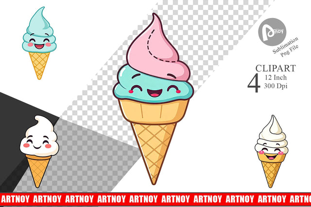 Smiling Ice Cream Clipart Sublimation artnoy 
