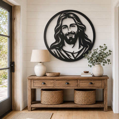 Smiling Jesus Face Laser SVG | Christian Metal Wall Art DXF | Religious Laser Cut File | CNC Plasma Cutting Design | Faith Home Decor SVG HappyDesignStudio 