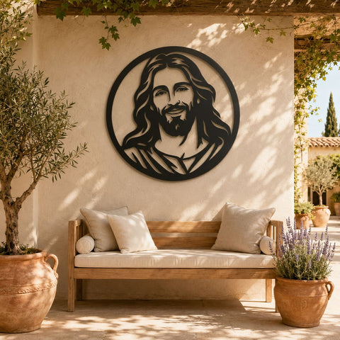 Smiling Jesus Face Laser SVG | Christian Metal Wall Art DXF | Religious Laser Cut File | CNC Plasma Cutting Design | Faith Home Decor SVG HappyDesignStudio 