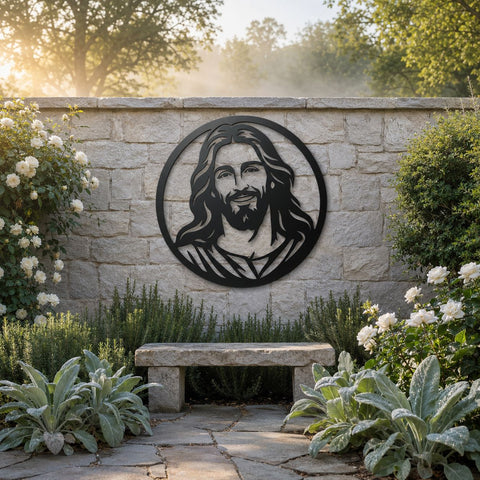 Smiling Jesus Face Laser SVG | Christian Metal Wall Art DXF | Religious Laser Cut File | CNC Plasma Cutting Design | Faith Home Decor SVG HappyDesignStudio 