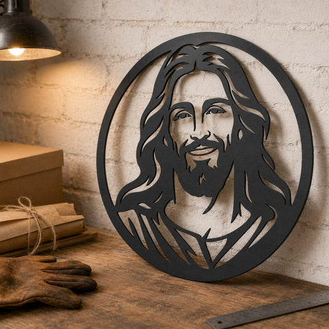 Smiling Jesus Face Laser SVG | Christian Metal Wall Art DXF | Religious Laser Cut File | CNC Plasma Cutting Design | Faith Home Decor SVG HappyDesignStudio 