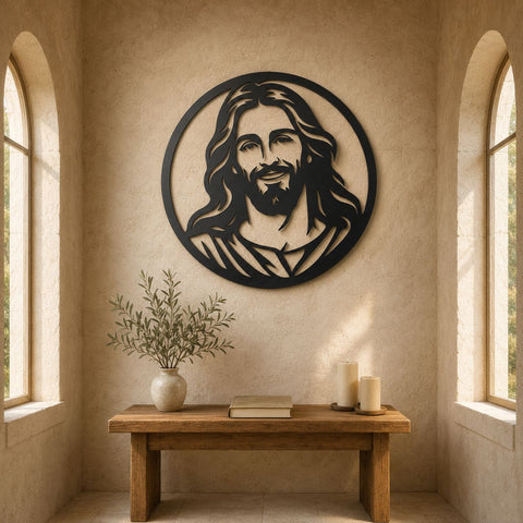 Smiling Jesus Face Laser SVG | Christian Metal Wall Art DXF | Religious Laser Cut File | CNC Plasma Cutting Design | Faith Home Decor SVG HappyDesignStudio 