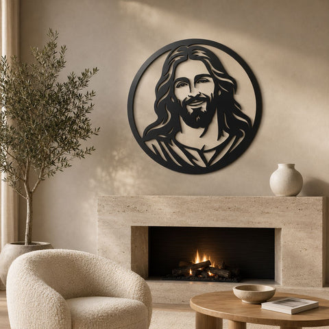 Smiling Jesus Face Laser SVG | Christian Metal Wall Art DXF | Religious Laser Cut File | CNC Plasma Cutting Design | Faith Home Decor SVG HappyDesignStudio 