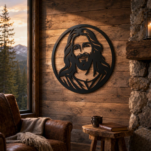 Smiling Jesus Face Laser SVG | Christian Metal Wall Art DXF | Religious Laser Cut File | CNC Plasma Cutting Design | Faith Home Decor SVG HappyDesignStudio 