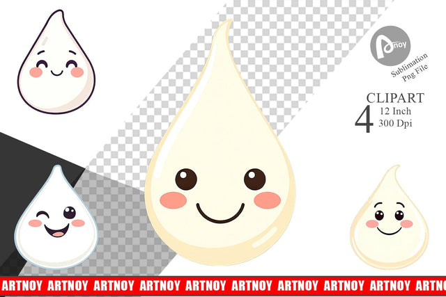 Smiling Milk Drop Clipart Sublimation artnoy 