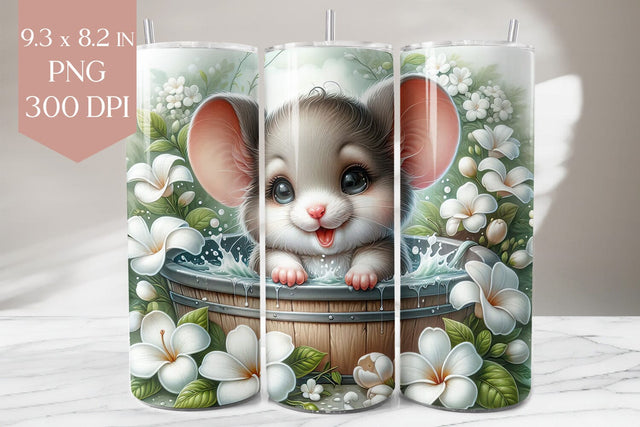 Smiling Mouse with White Florals Tumbler Wrap Sublimation BijouBay 