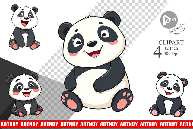 Smiling Panda Clipart Sublimation artnoy 