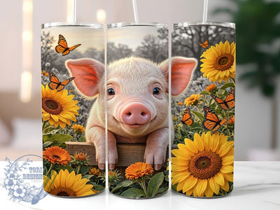 Smiling Piglet Sunflower Joy 20oz Tumbler, Piglet Sunflower, Smiling Joy, Cute Theme, Sublimation Wrap, 20oz Tumbler, Pastel Aesthetic, Farm Charm Sublimation ToriDesigns 
