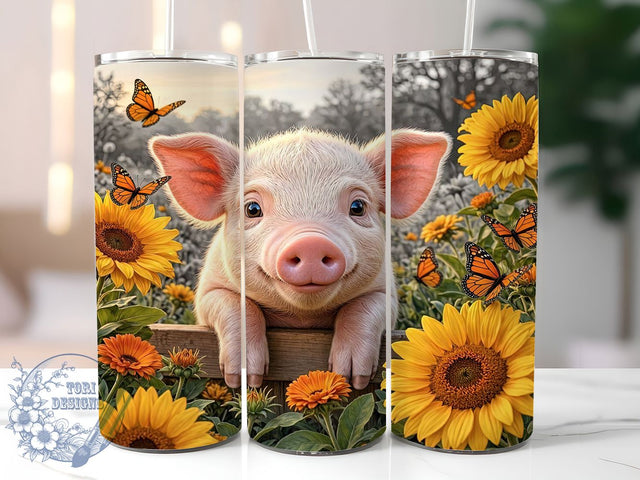 Smiling Piglet Sunflower Joy 20oz Tumbler, Piglet Sunflower, Smiling Joy, Cute Theme, Sublimation Wrap, 20oz Tumbler, Pastel Aesthetic, Farm Charm Sublimation ToriDesigns 