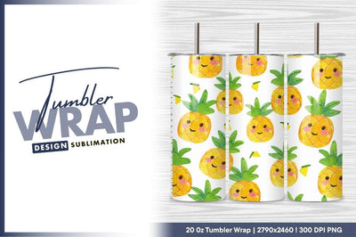 Smiling Pineapples Seamless Pattern Cute Watercolor Illustration Sublimation Regulrcrative 