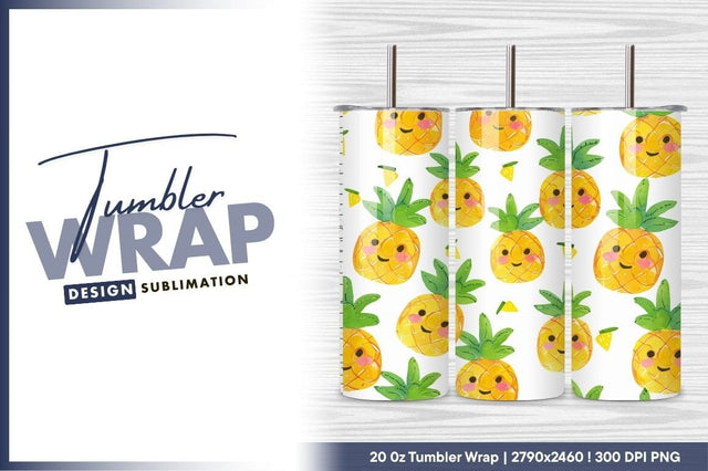 Smiling Pineapples Seamless Pattern Cute Watercolor Illustration Sublimation Regulrcrative 