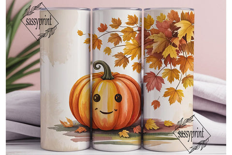 Smiling Pumpkin Fall Leaves 20oz Tumbler Sublimation sassyprint 