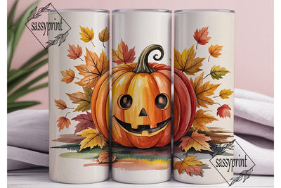 Smiling Pumpkin Fall Leaves 20oz Tumbler Sublimation sassyprint 