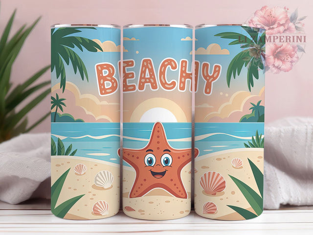 Smiling Starfish Beachy 20oz Tumbler, Salty Summer Phrase, Cartoon Orange Starfish Illustration, Smiling Face Character, Sublimation Tumbler Wrap, 20oz Tumbler, Fun Coastal Gift Sublimation Li Zamperini 