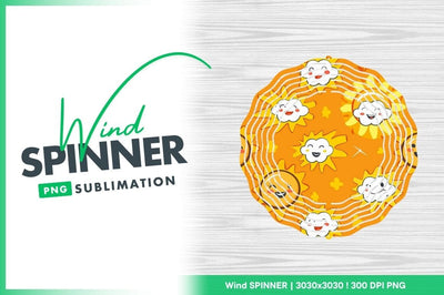 Smiling Sun and Cloud Pattern on Orange Background Wind Spinner Round Png Sublimation Regulrcrative 