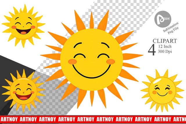 Smiling Sun Clipart Sublimation artnoy 