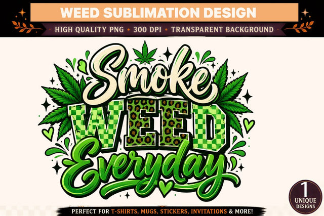 Smoke Weed Everyday PNG, Cannabis Sublimation Design, Green Leopard Print DTF Shirt, Retro 420 Graphic, Digital Download Sublimation BlackCatsMedia 