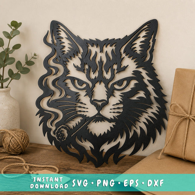 Smoking Cat Laser SVG | Funny Cat Wall Art DXF | Laser Cut Cat Face Design | Plasma CNC Cut File | Metal Cat Decor Svg | Instant Download SVG HappyDesignStudio 