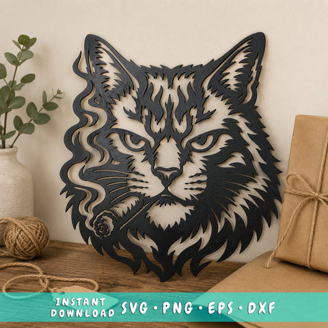 Smoking Cat Laser SVG | Funny Cat Wall Art DXF | Laser Cut Cat Face Design | Plasma CNC Cut File | Metal Cat Decor Svg | Instant Download SVG HappyDesignStudio 