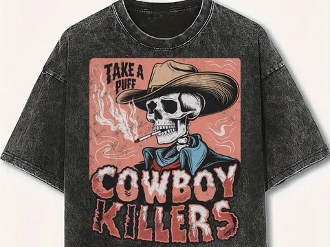 Smoking Skeleton Cowboy Killers Shirt, Funny Skull Graphic T-Shirt, Vintage Western Grunge Shirt SVG DesignDestine 