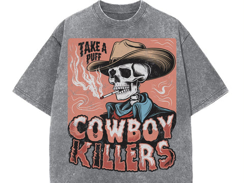 Smoking Skeleton Cowboy Killers Shirt, Funny Skull Graphic T-Shirt, Vintage Western Grunge Shirt SVG DesignDestine 
