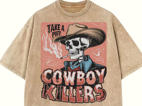 Smoking Skeleton Cowboy Killers Shirt, Funny Skull Graphic T-Shirt, Vintage Western Grunge Shirt SVG DesignDestine 
