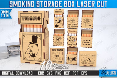 Smoking Storage Box Laser Cut Bundle | Cigarette Box | Tobacco Box | Smoke Accessory | CNC Files SVG Fly Design 