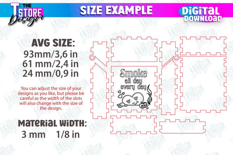 Smoking Storage Box Laser Cut Bundle | Cigarette Box | Tobacco Box | Smoke Accessory | CNC Files SVG The T Store Design 