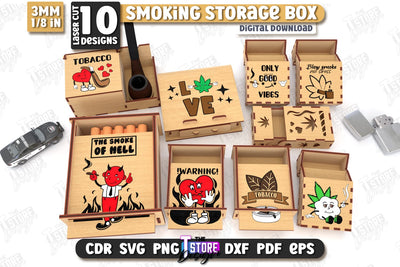 Smoking Storage Box Laser Cut Bundle | Cigarette Box | Tobacco Box | Smoke Accessory | CNC Files SVG The T Store Design 