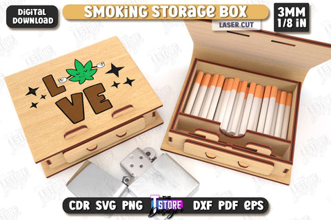 Smoking Storage Box Laser Cut Bundle | Cigarette Box | Tobacco Box | Smoke Accessory | CNC Files SVG The T Store Design 