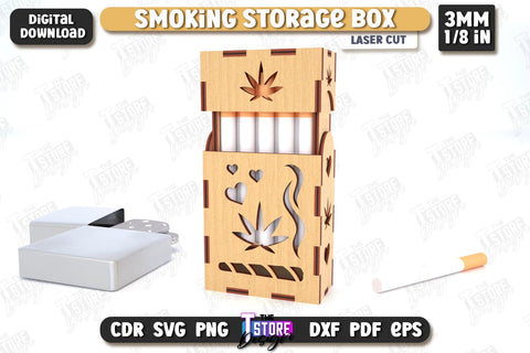 Smoking Storage Box Laser Cut Bundle | Cigarette Box | Tobacco Box | Smoke Accessory | CNC Files SVG The T Store Design 