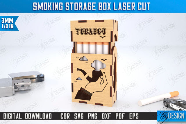 Smoking Storage Box Laser Cut | Cigarette Box | Tobacco Box | Smoke Accessory | CNC File SVG Fly Design 