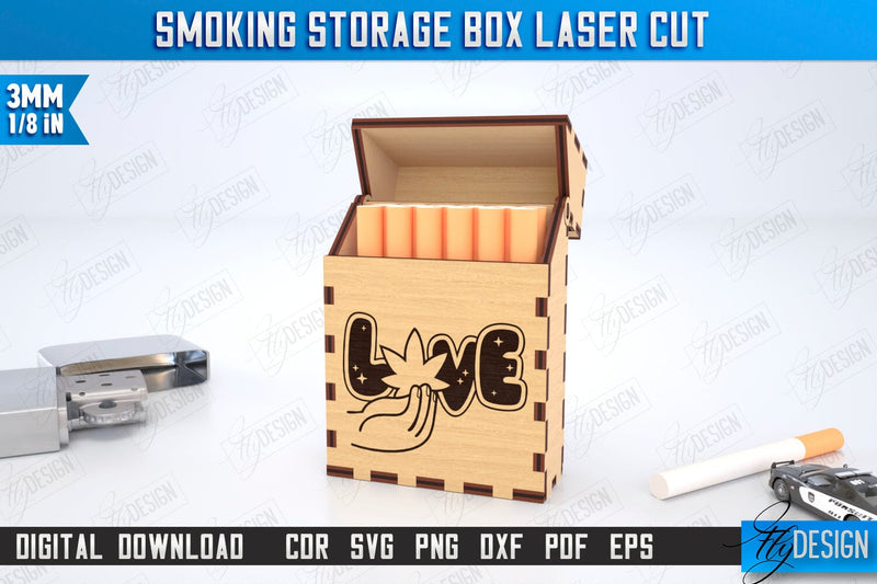 Smoking Storage Box Laser Cut | Cigarette Box | Tobacco Box | Smoke Accessory | CNC File SVG Fly Design 