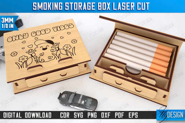 Smoking Storage Box Laser Cut | Cigarette Box | Tobacco Box | Smoke Accessory | CNC File SVG Fly Design 