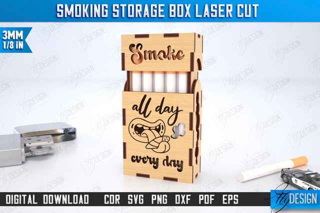 Smoking Storage Box Laser Cut | Cigarette Box | Tobacco Box | Smoke Accessory | CNC File SVG Fly Design 