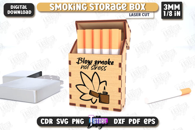 Smoking Storage Box Laser Cut | Cigarette Box | Tobacco Box | Smoke Accessory | CNC File SVG The T Store Design 