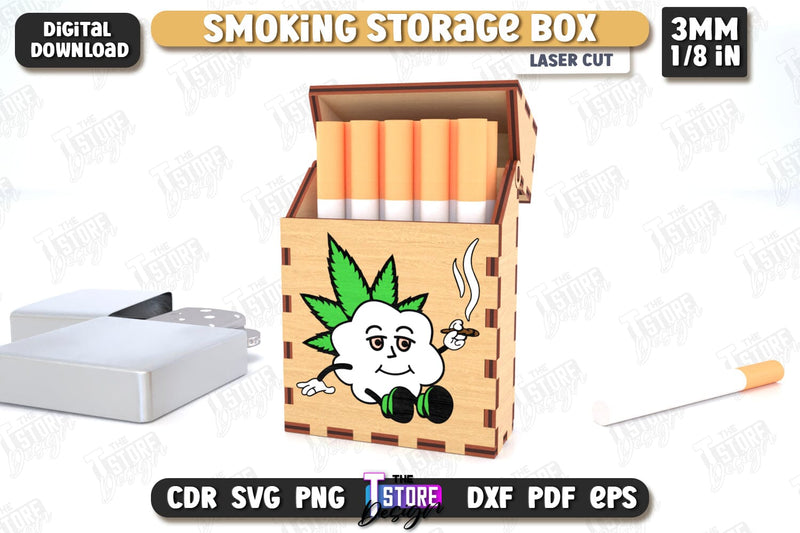 Smoking Storage Box Laser Cut | Cigarette Box | Tobacco Box | Smoke Accessory | CNC File SVG The T Store Design 