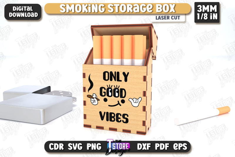 Smoking Storage Box Laser Cut | Cigarette Box | Tobacco Box | Smoke Accessory | CNC File SVG The T Store Design 